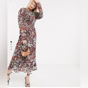 ASOS Design Brown Maxi Dress w/ Puff Sleeves in Vintage Floral Pattern